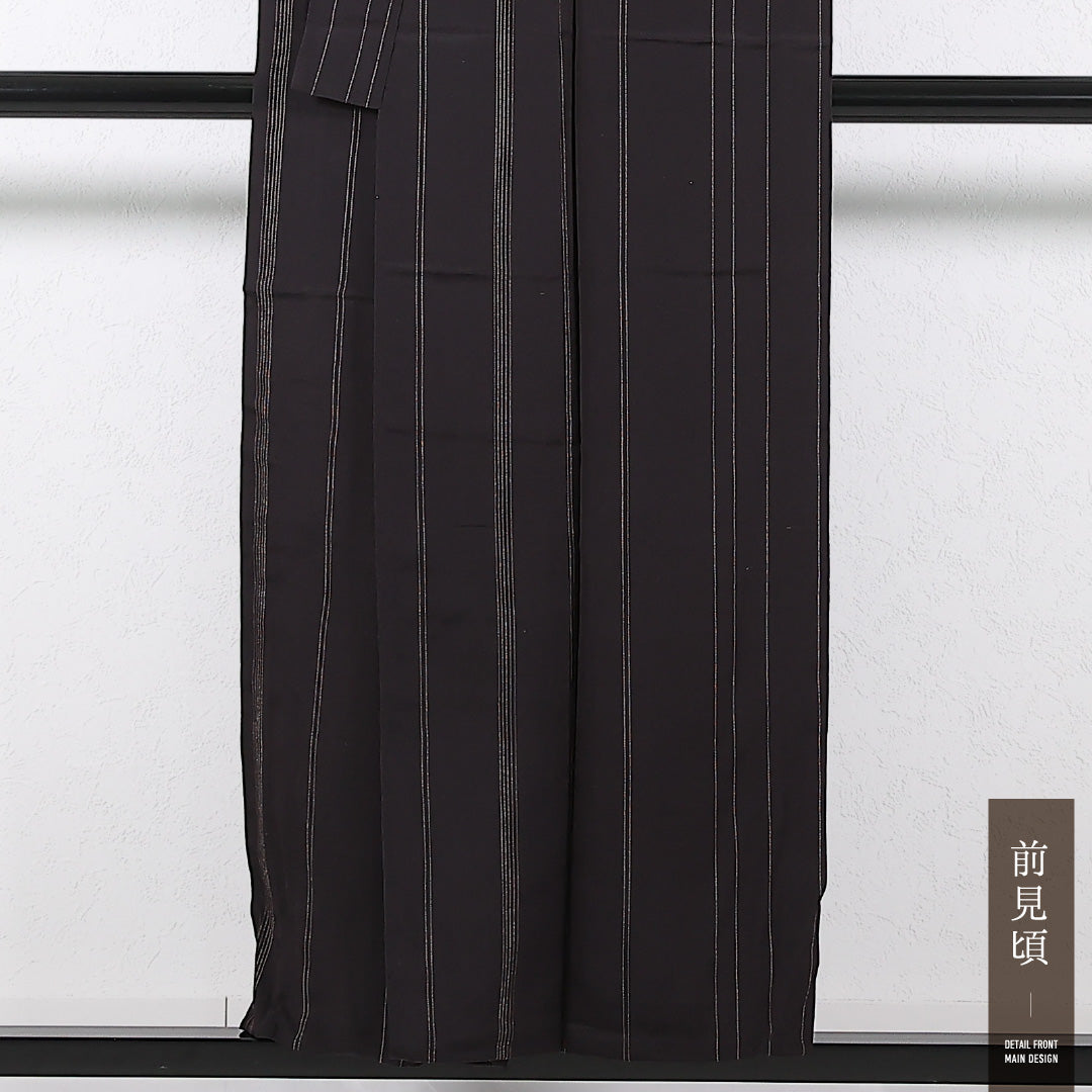 小紋 単衣 身丈150cm 裄丈62cm 正絹 Aランク インフォーマル バチ衿 Sサイズ 縞 黒系 RP 1221-17387
