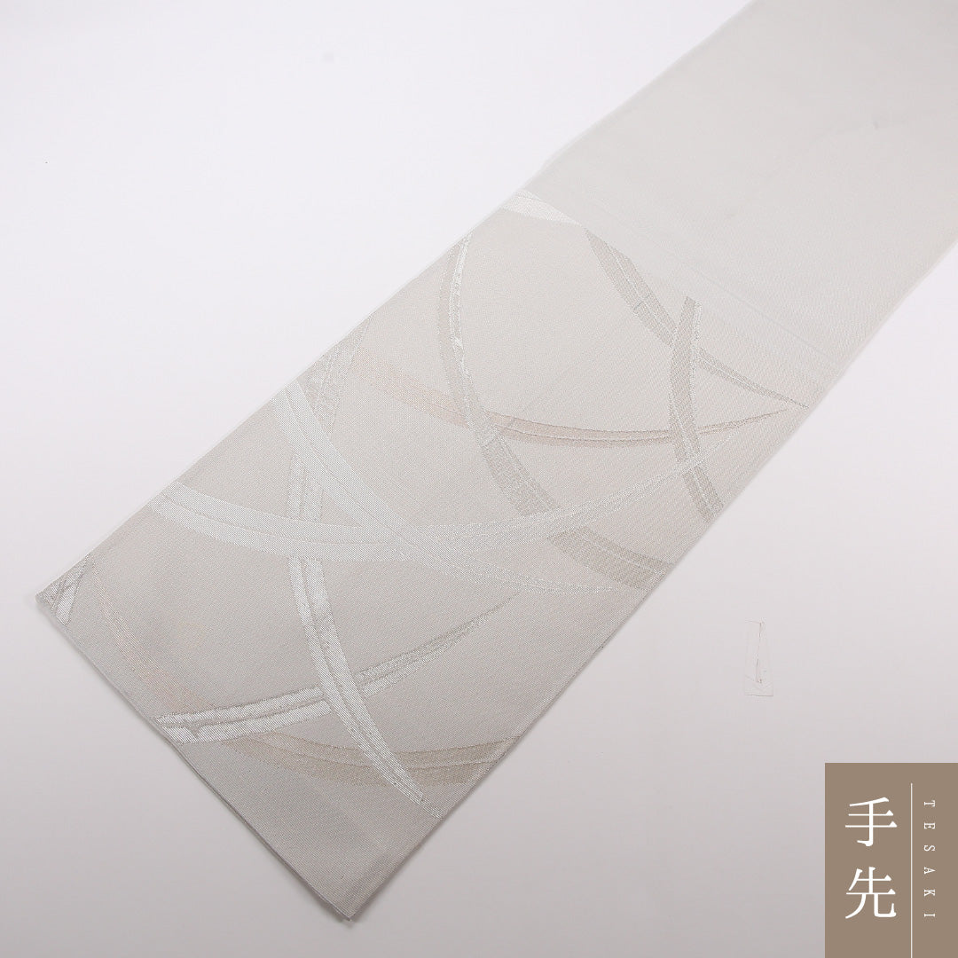 夏物 袋帯 帯丈424cm 正絹 六通 インフォーマル 綴れ織 植物柄 グレー系 1243-02499