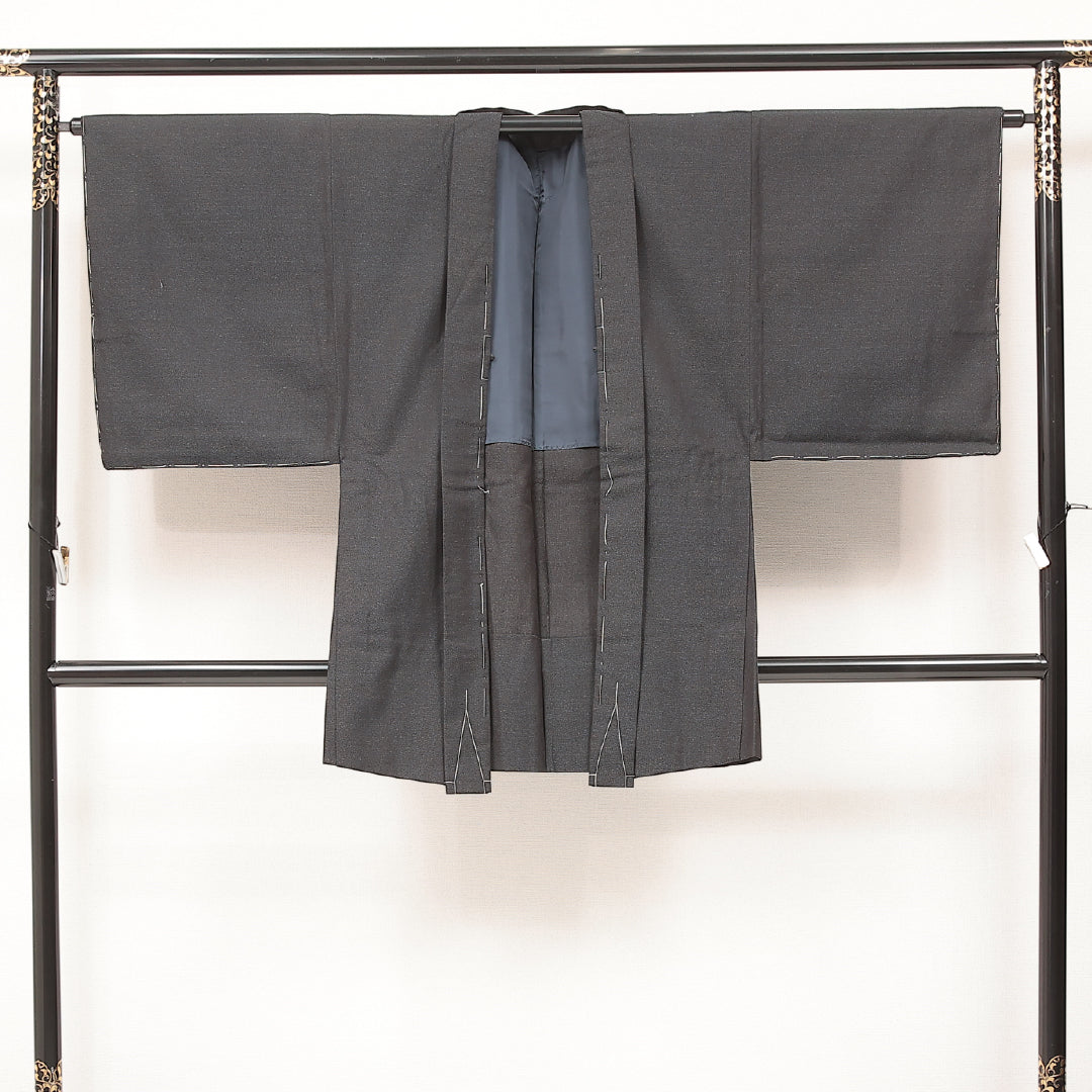 アンサンブル 洗える着物 ウールの男着物 単衣 身丈139cm 裄丈34cm ウール Sランク カジュアル 棒衿 Mサイズ 居敷当て 肩当て 無地 グレー系 RP 1224-17236