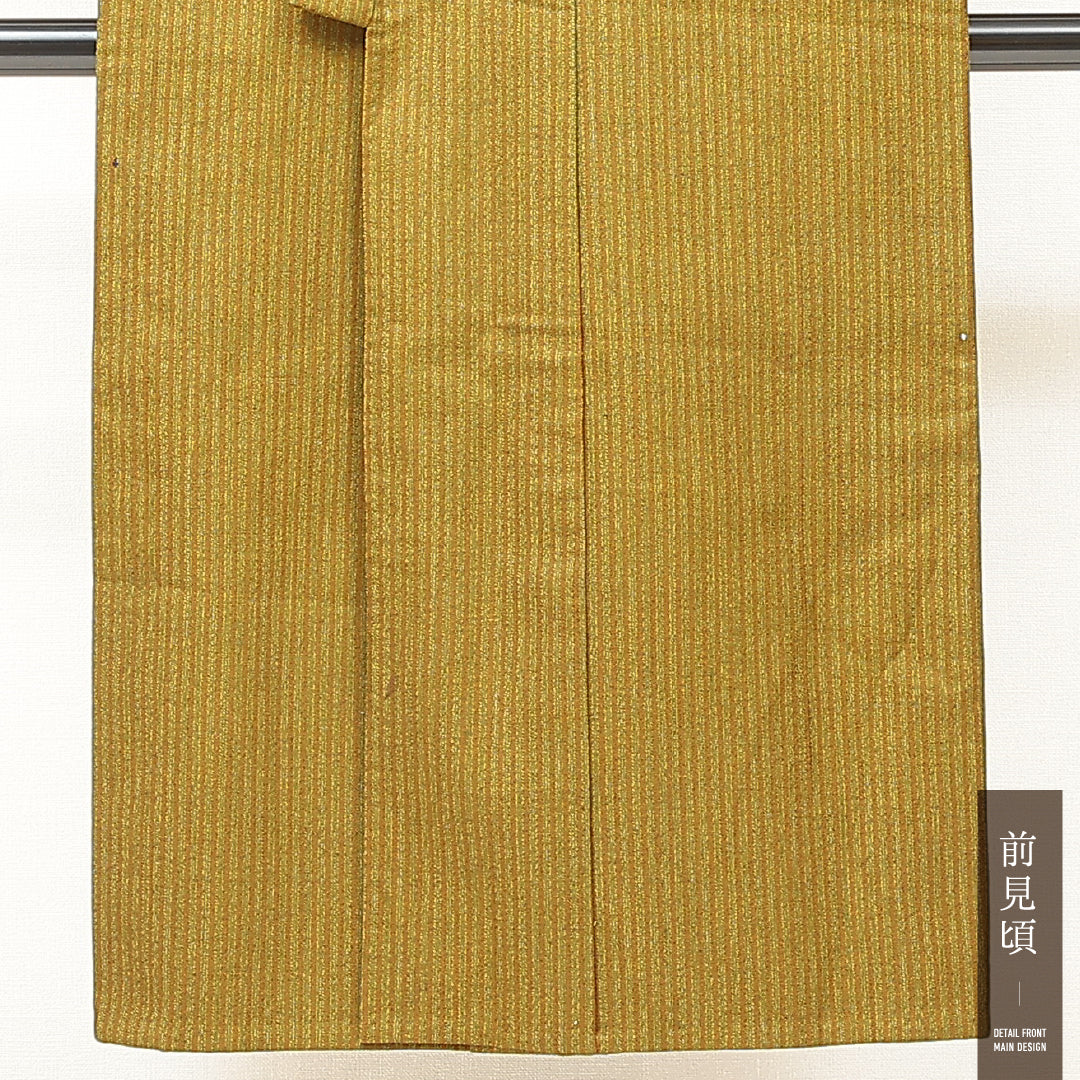 洗える着物 ウールの男着物 袷 身丈140cm 裄丈65cm ウール Cランク カジュアル 棒衿 Mサイズ 縞 緑系 RP 1224-17191