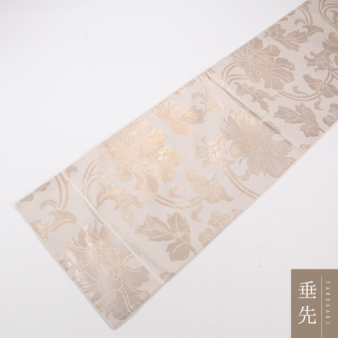 唐華 袋帯 帯丈432cm 正絹 六通 セミフォーマル クリーム系 ベージュ系 1243-02579