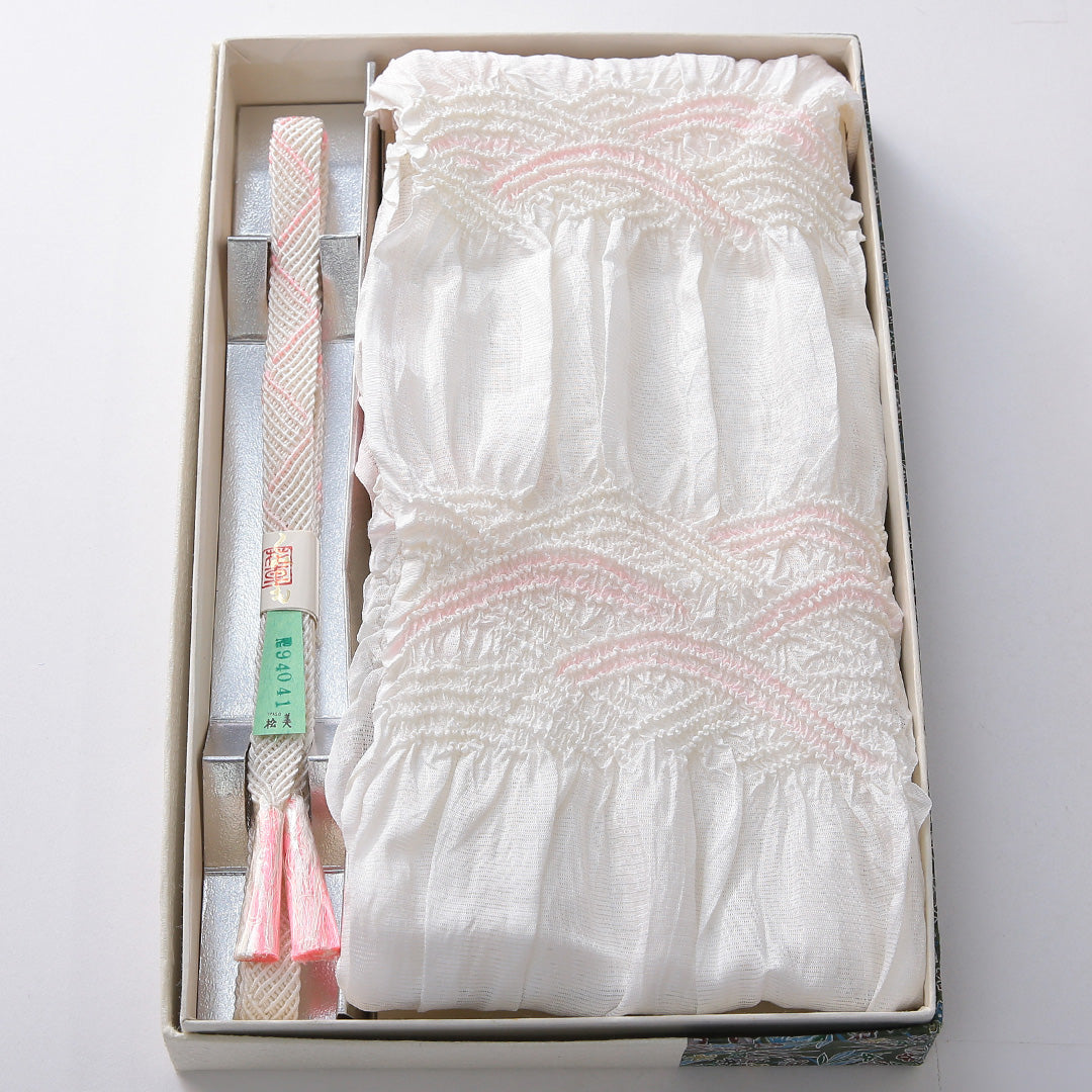 未使用品 夏物 帯締め・帯揚げセット 礼装用 正絹 レース組 夏物 白系 ピンク系 1254-01068