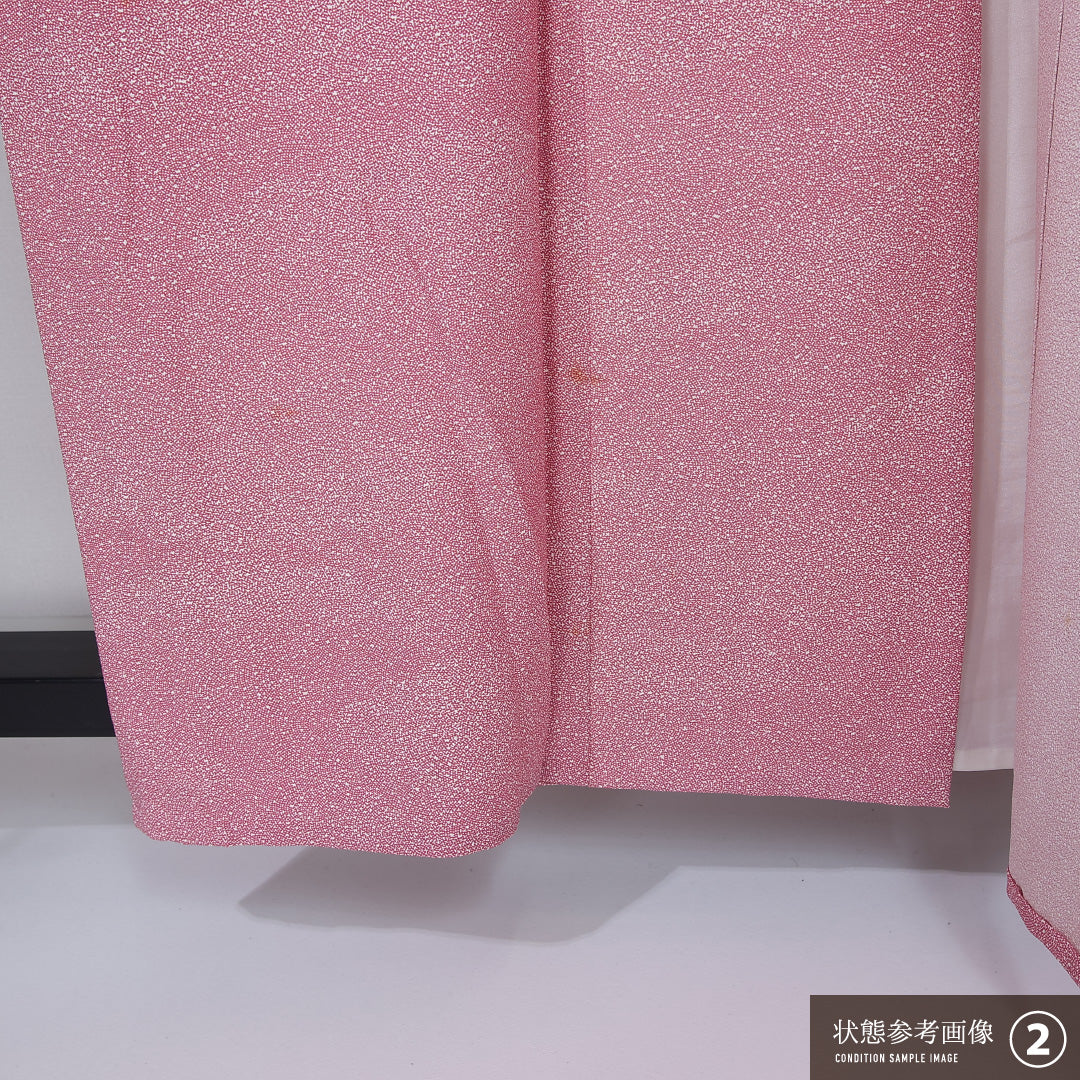 江戸小紋 (大小霰) 単衣 身丈156cm 裄丈64cm 正絹 Bランク インフォーマル 広衿 Mサイズ ぼかし染 居敷当て 落款 雲取り ピンク系 HP 1220-12258