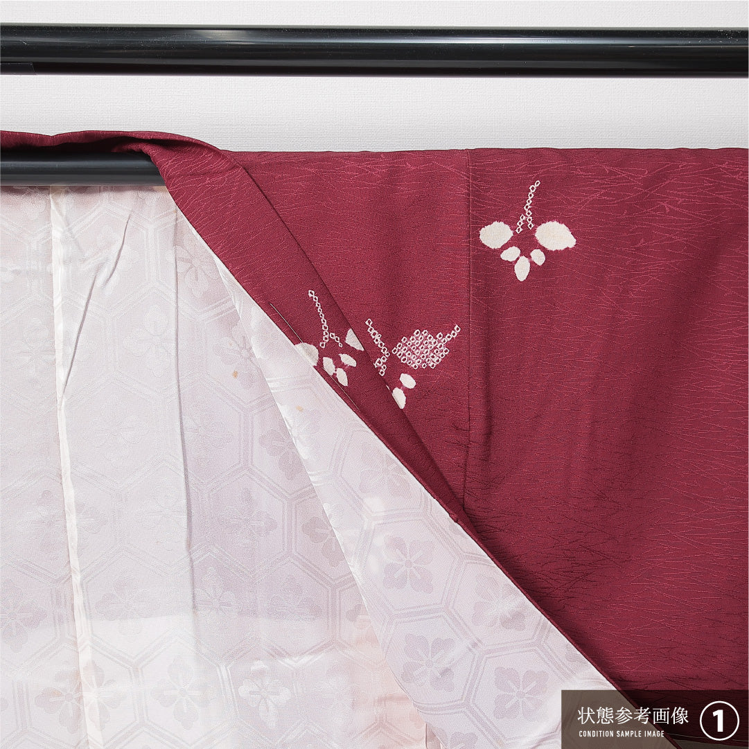 羽織 袷 身丈79cm 裄丈64cm 正絹 Aランク カジュアル Mサイズ 植物柄 赤系 HP 1232-14717