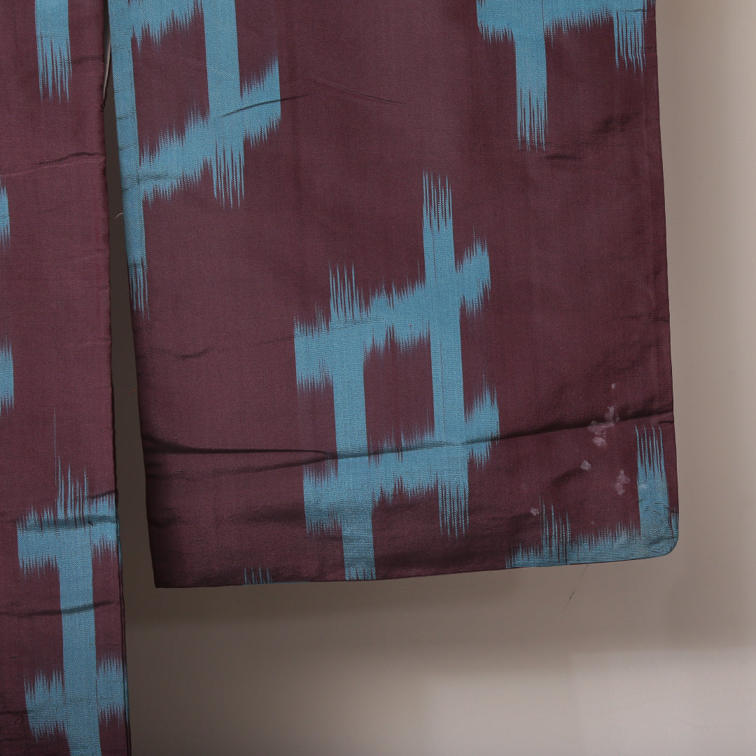 アンティーク 紬(銘仙) 袷 身丈148cm 裄丈61cm 正絹 Cランク XSサイズ 広衿 井絣 紫系 1216-03512