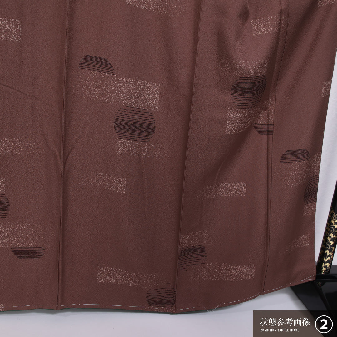 小紋 袷 身丈160cm 裄丈67cm 正絹 Aランク インフォーマル 広衿 Lサイズ 創作柄 茶系 RP 1221-11493