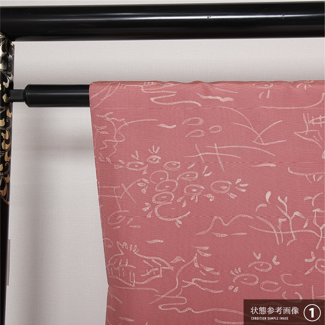 羽織 袷 身丈76cm 裄丈64cm 正絹 Cランク カジュアル Mサイズ 紐あり ピンク系 HP 1232-13740