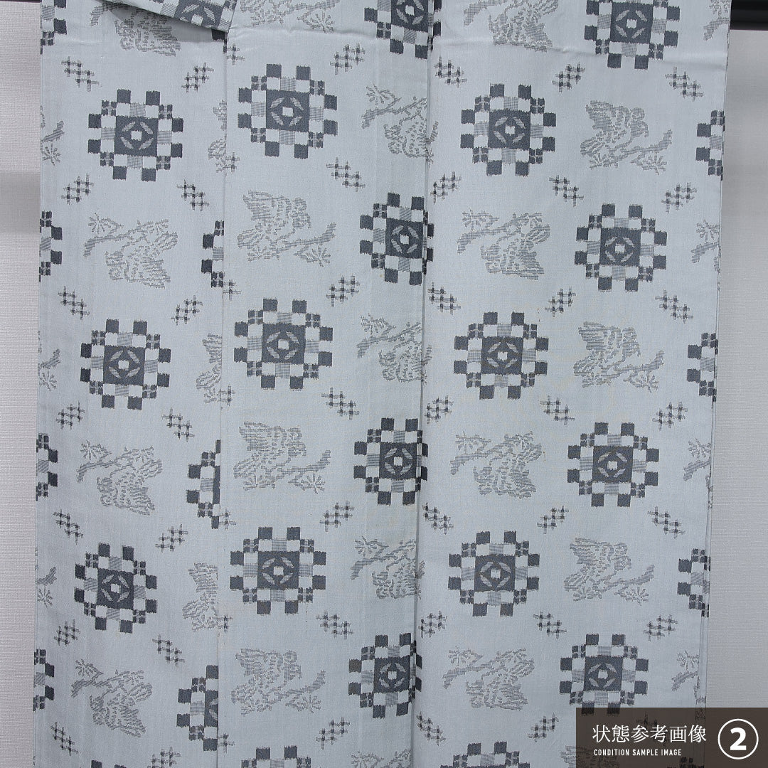 紬 単衣 身丈161cm 裄丈64cm 正絹 Bランク カジュアル 広衿 Lサイズ 雀 グレー系 HP 1223-12309