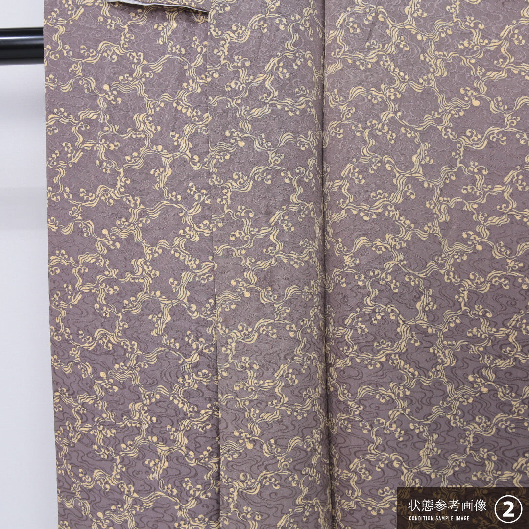 洗える着物 小紋 単衣 身丈151cm 裄丈62cm ポリエステル Bランク インフォーマル 広衿 Sサイズ 創作柄 茶系 RP 1221-12342