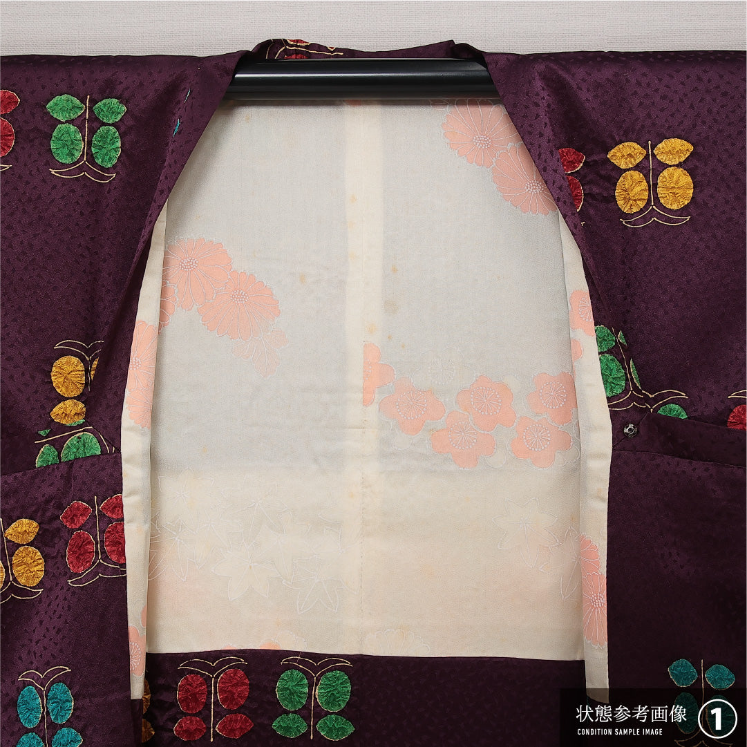 道行コート 袷 身丈86cm 裄丈63cm 正絹 Aランク セミフォーマル Sサイズ 創作柄 紫系 RP 1237-13886