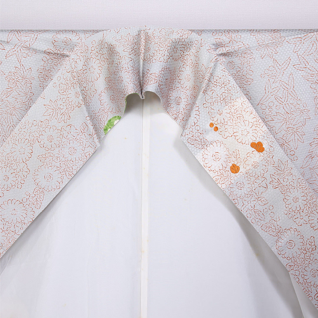 小紋 身丈158.5cm 裄丈63cm Aランク 袷 正絹 広衿 刺繡 部分絞り 紅葉 1215-10172