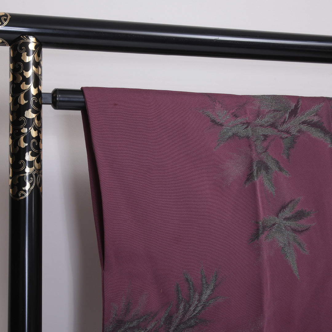 道行コート 袷 身丈83cm 裄丈63cm 正絹 Aランク セミフォーマル Sサイズ 漆糸 植物柄 紫系 RP 1237-05833