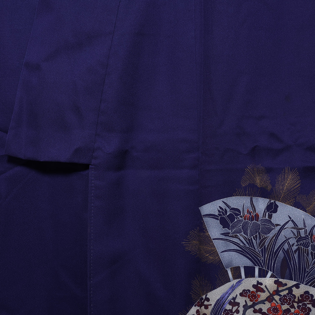 訪問着 袷 身丈158cm 裄64.5cm 正絹 金彩 扇子 鴛鴦 菖蒲 箔 松 Aランク 1212-00697