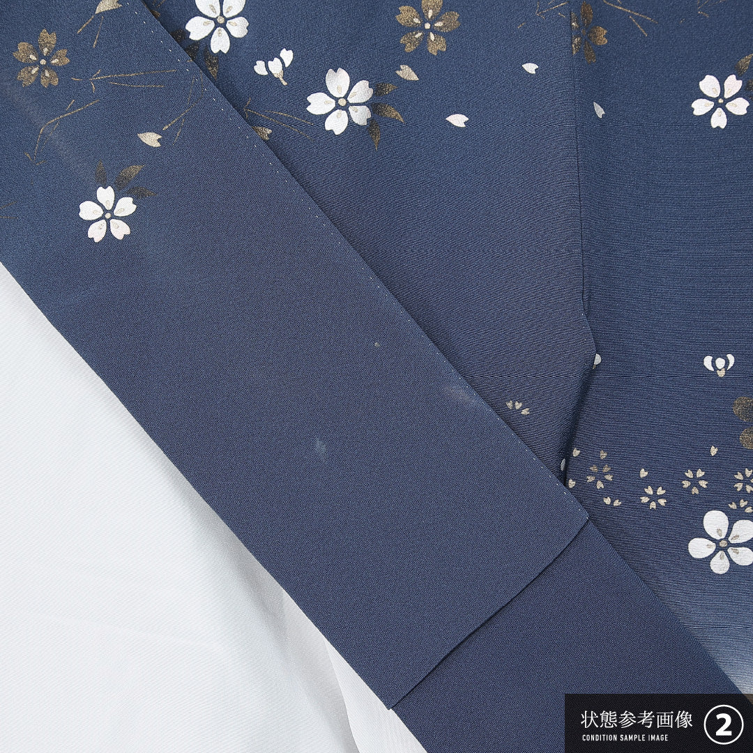 付下げ 身丈156cm 裄丈63cm Bランク M 正絹 袷 広衿 クラシカル 金駒刺繍 ぼかし 菊 桜 梅鉢 インフォーマル 青系 1261-11950
