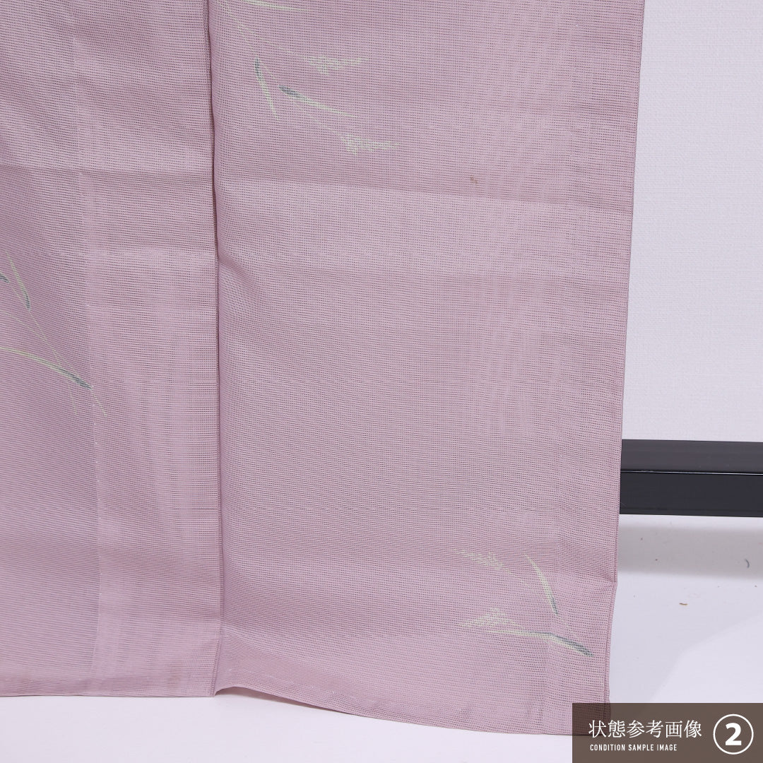 小紋 夏着物 身丈163cm 裄丈66cm L 正絹 Bランク 絽 広衿 草花 夏物 1215-11749