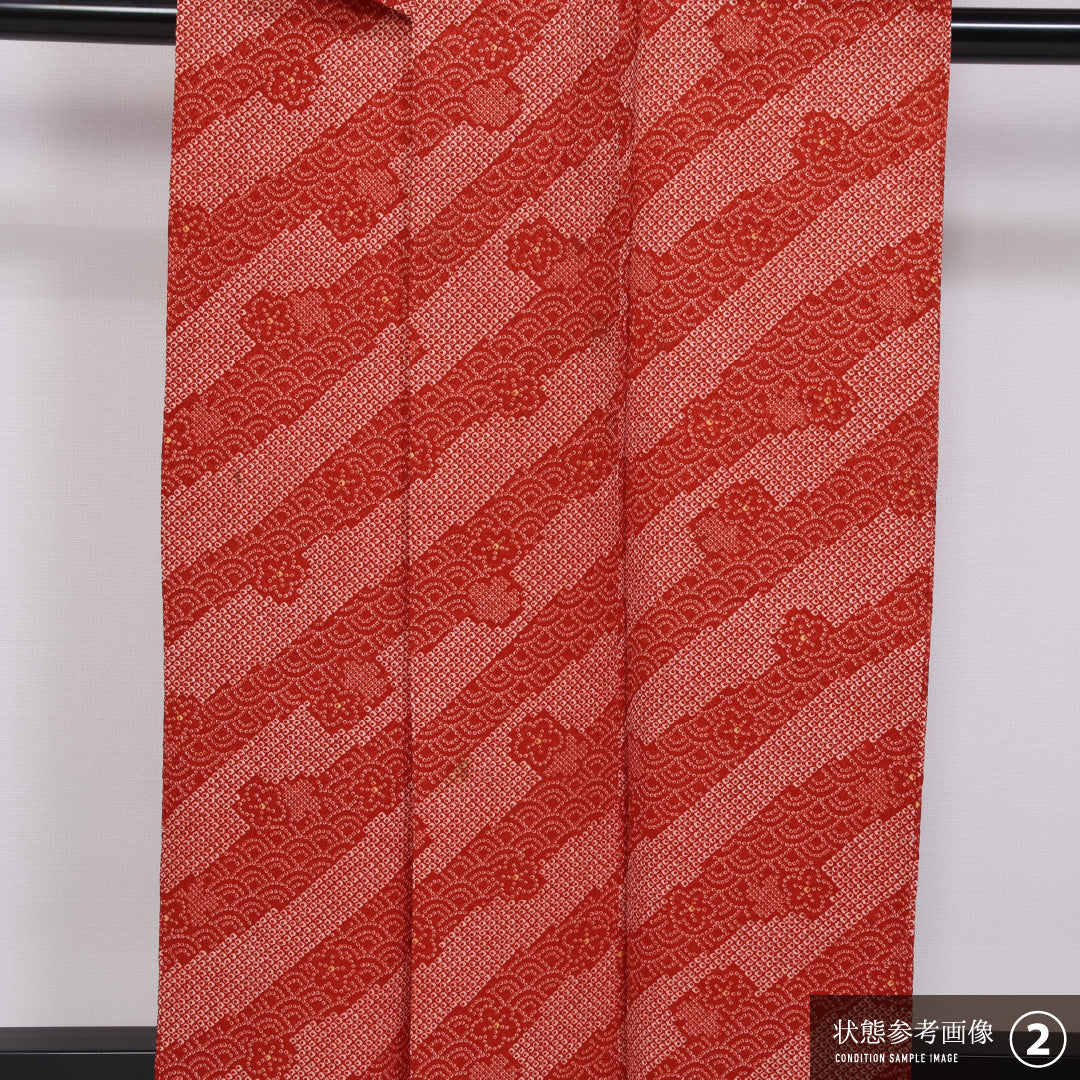 洗える着物 小紋 袷 身丈155cm 裄丈63cm ポリエステル Bランク インフォーマル 広衿 Mサイズ 青海波 赤系 RP 1221-11408
