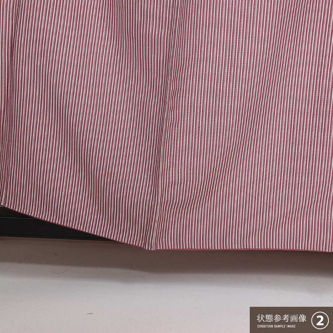 小紋 袷 身丈156cm 裄丈63cm 正絹 Bランク インフォーマル 広衿 Mサイズ 型染め 手彫型本染 白川翠峯 作家物 落款 縞 紫系 RP 1221-13567