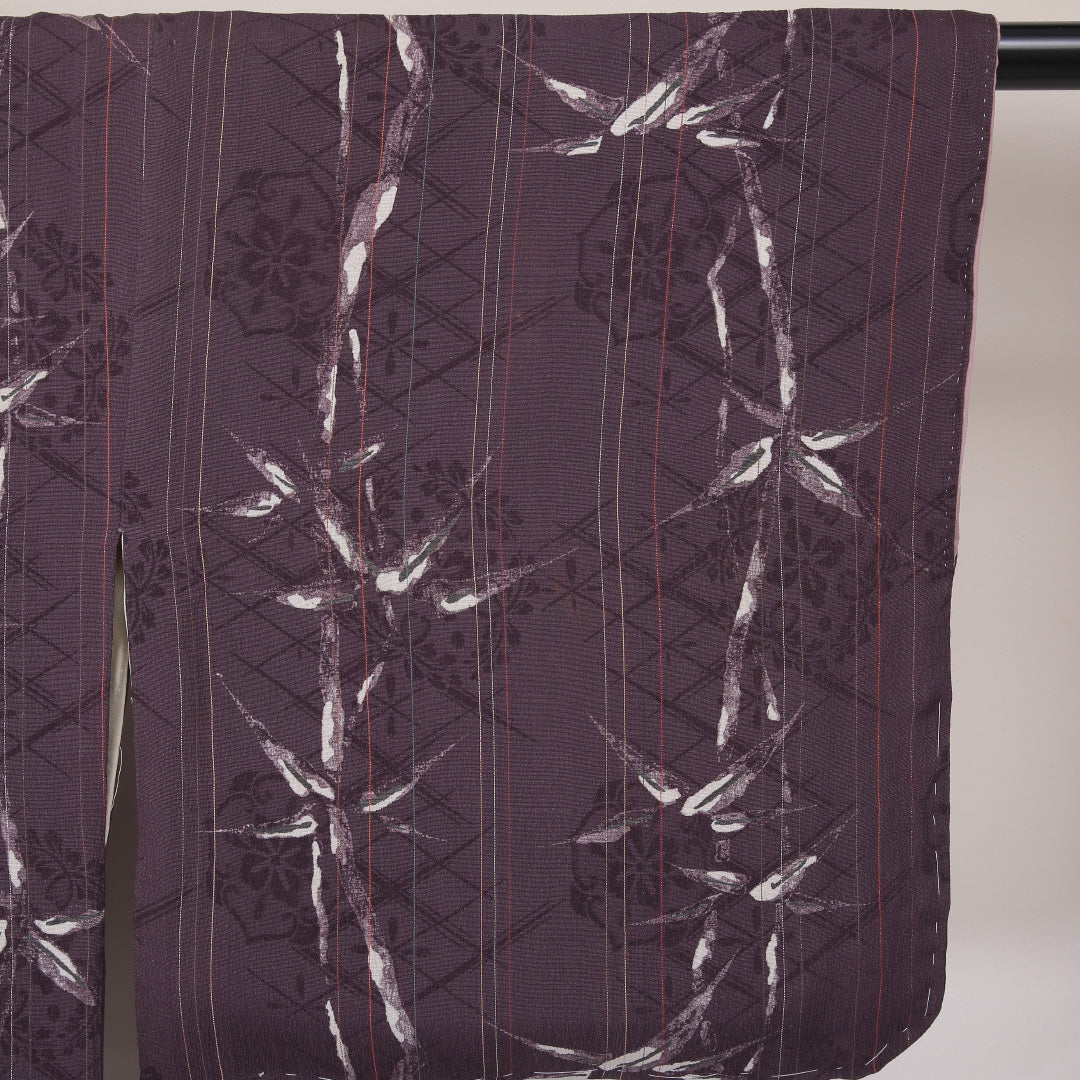 アンティーク 小紋 袷 身丈149cm 裄丈61cm 正絹 Bランク XSサイズ 広衿 笹 紫系 1215-02092