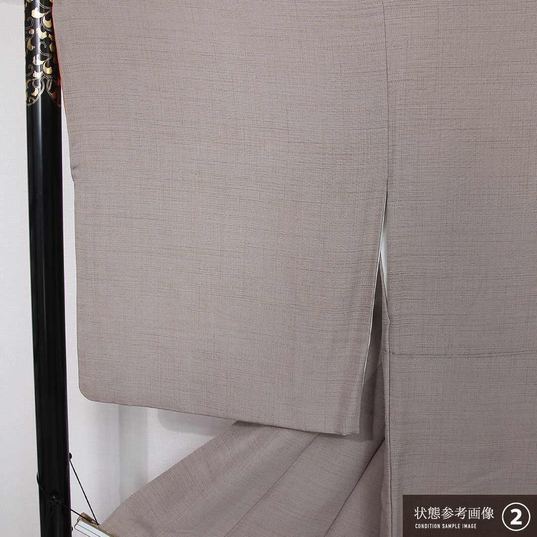 訪問着 身丈165cm 裄丈68cm Bランク XL 正絹 袷 広衿 蘇州刺繍 相良刺繍 汕頭刺繍 御所車 ぼかし 菊 松 セミフォーマル グレー系 1212-12035