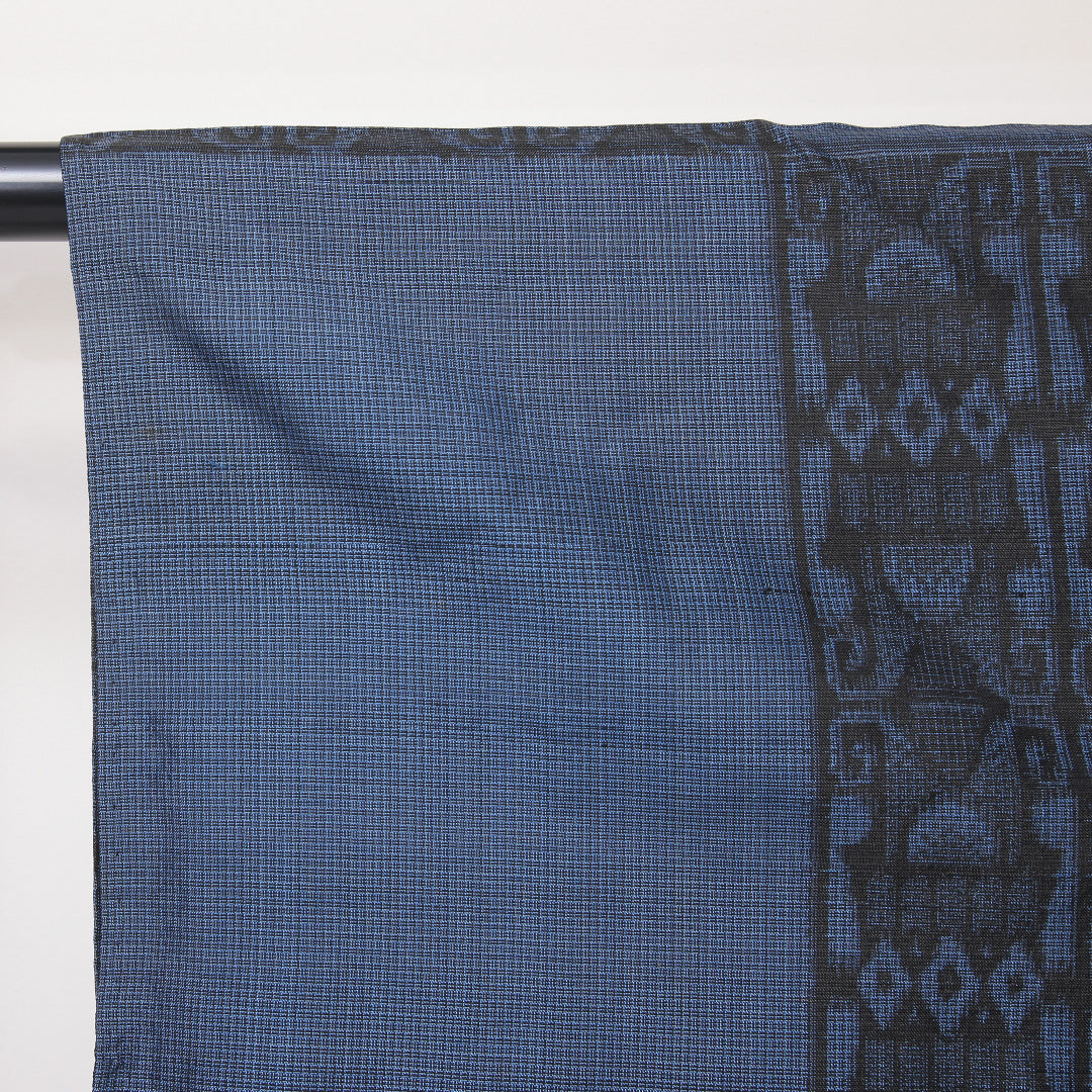 紬 単衣 身丈151cm 裄丈62cm 正絹 Bランク Sサイズ バチ衿 カジュアル 市松 青系 1216-03505