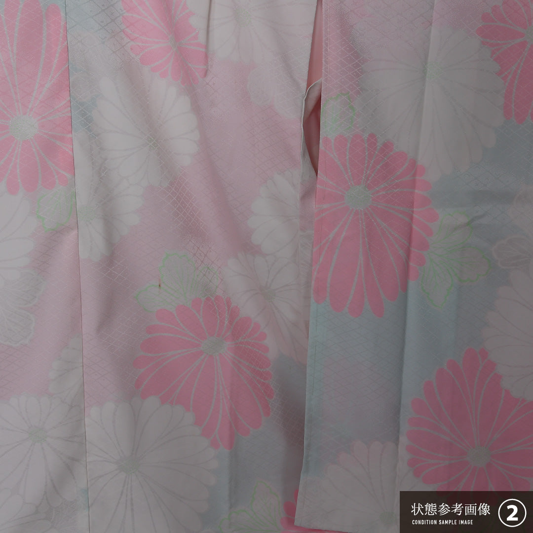 洗える着物 振袖用 長襦袢 無双袖 身丈130cm 裄丈58cm ポリエステル Aランク Lサイズ 菊 白系 RP 1240-12656