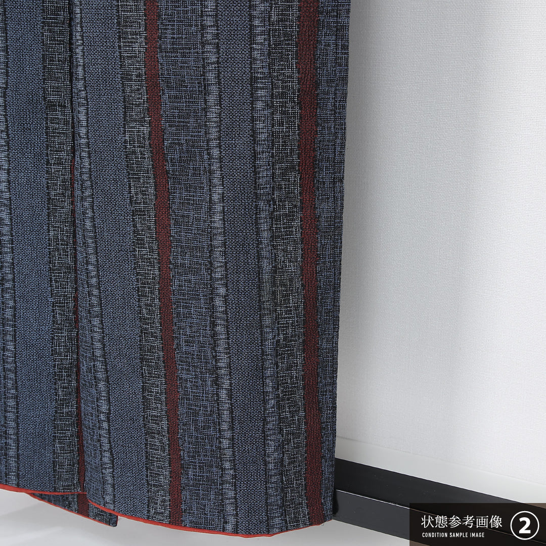 紬 袷 身丈154cm 裄丈63cm 正絹 Bランク カジュアル バチ衿 Sサイズ 縞 青系 RP 1223-12013
