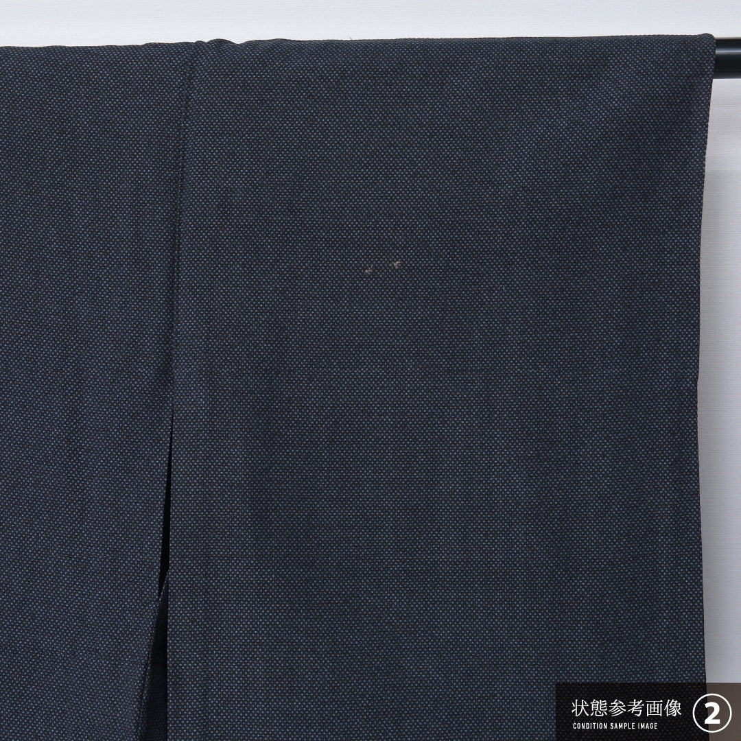 紬 単衣 身丈159cm 裄丈63cm 正絹 Bランク カジュアル 広衿 Mサイズ 無地 紺系 RP 1223-12335