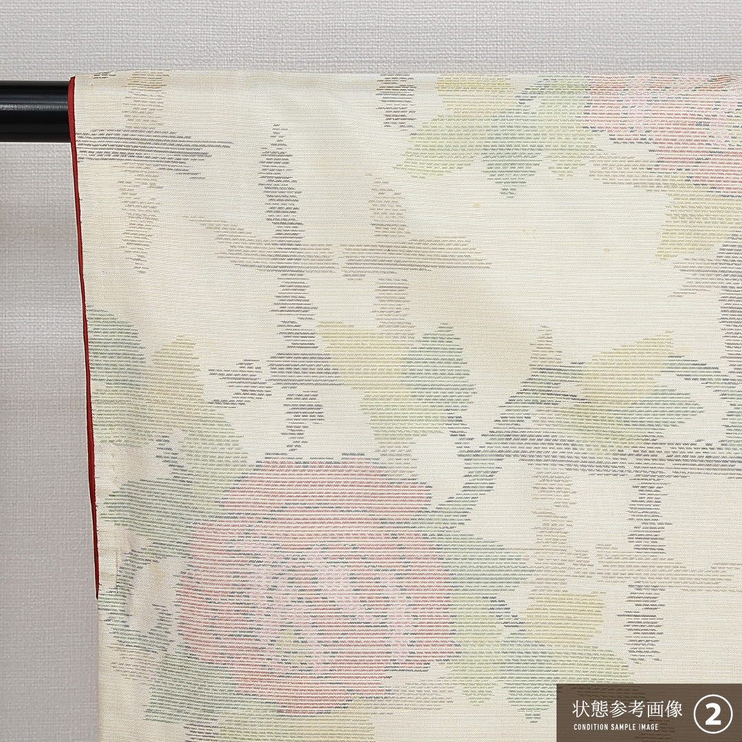 白大島紬 袷 身丈162cm 裄丈63cm 正絹 Bランク インフォーマル 広衿 Lサイズ 緯総絣 薔薇 白系 RP 1223-14458