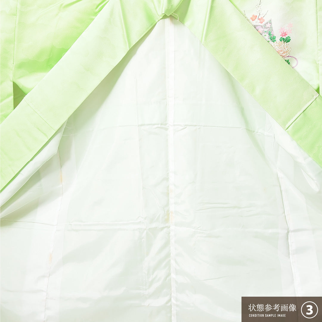 訪問着 洗える着物 袷 身丈158cm 裄丈62cm ポリエステル Bランク Mサイズ 広衿 セミフォーマル 吉祥文様 緑系 1212-14923