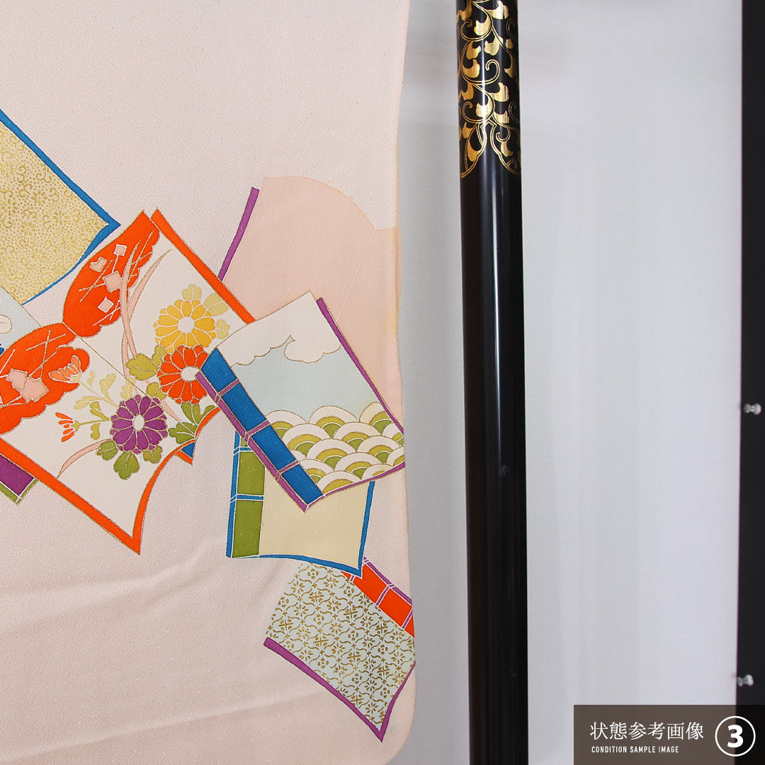 訪問着 身丈160cm 裄丈64.5cm Bランク L 正絹 単衣 広衿 吉祥文様 色紙 菊 紅葉 セミフォーマル ピンク系 1212-12229