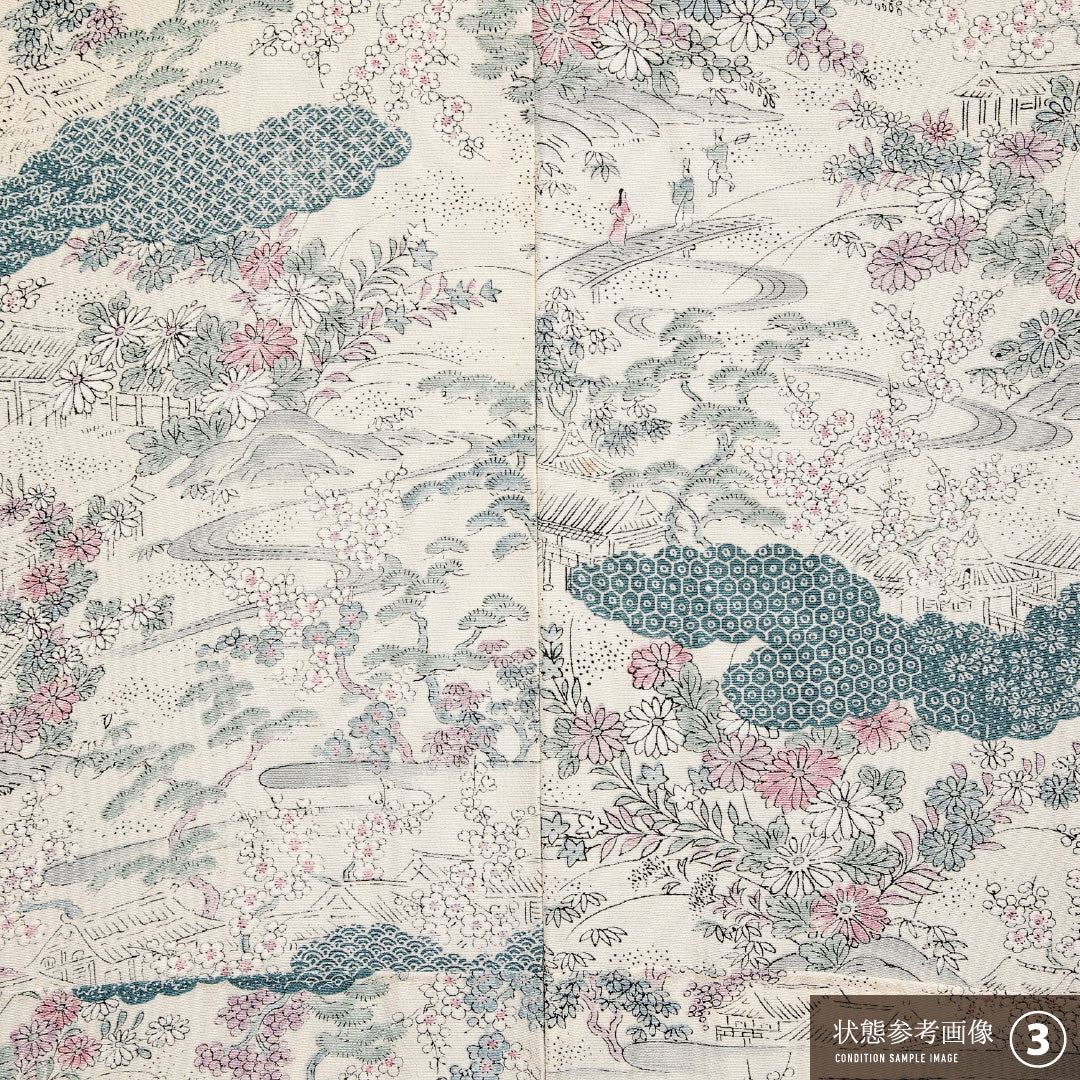 小紋 単衣 身丈152cm 裄丈60cm 正絹 Bランク インフォーマル 広衿 Sサイズ 御所解 クリーム系 RP 1221-14024