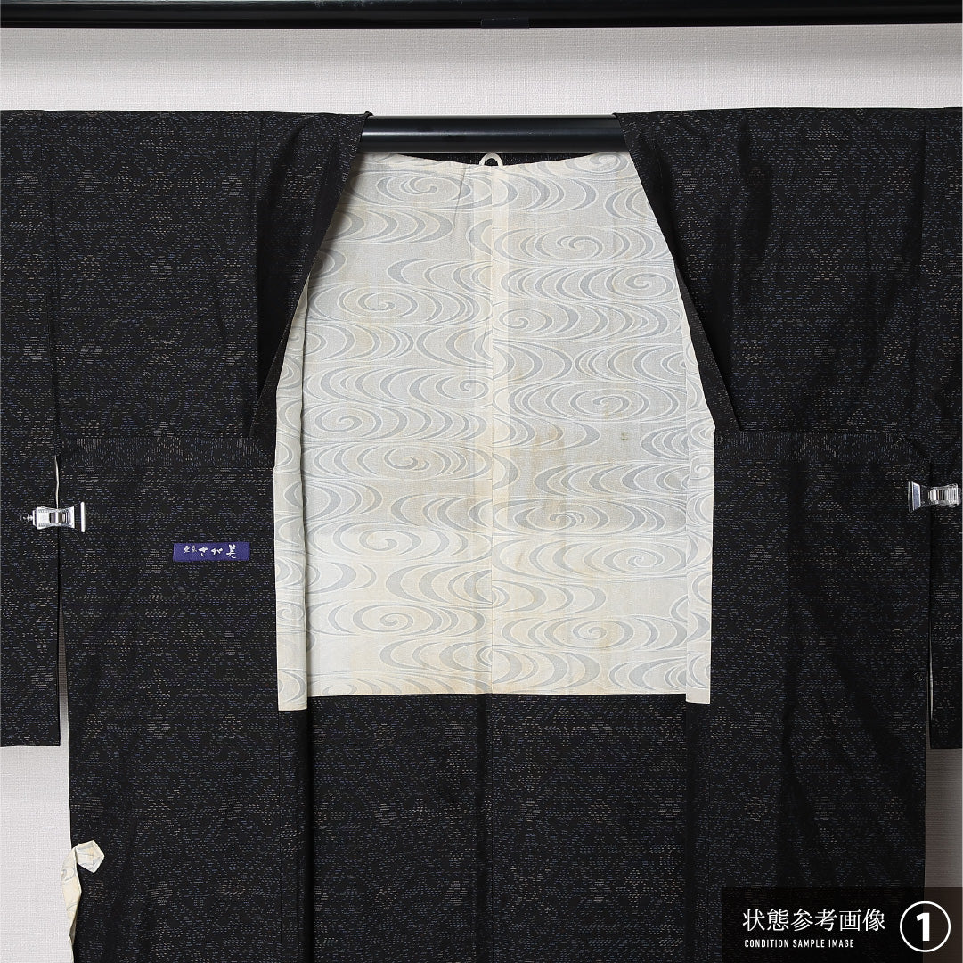 道行コート (大島紬) 袷 身丈79cm 裄丈63cm 正絹 Aランク インフォーマル Sサイズ 菱 紺系 RP 1237-12912