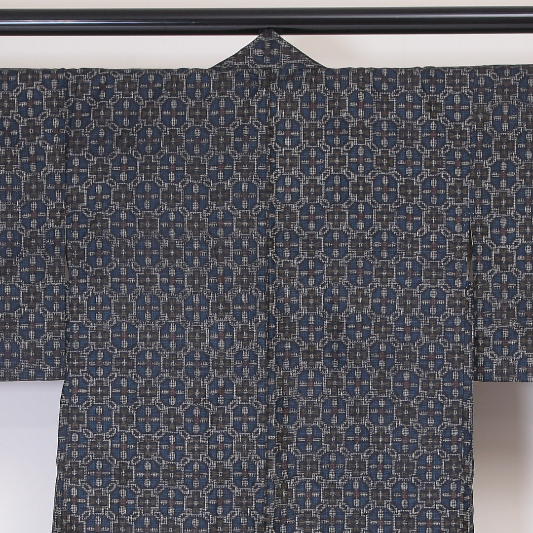 アンサンブル 村山大島紬 袷 身丈150cm 裄丈62cm 正絹 Sランク インフォーマル 広衿 Sサイズ 蜀江 青系 RP 1223-03411