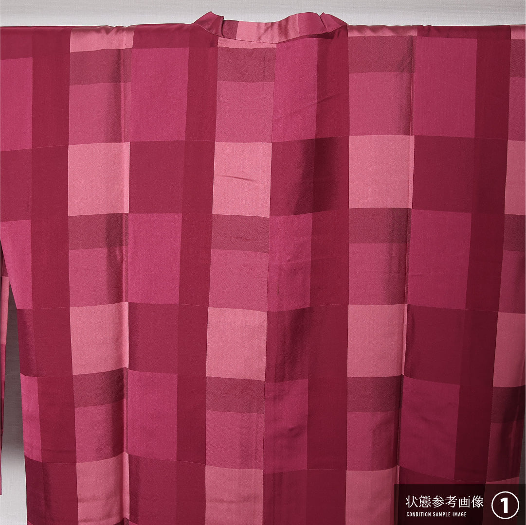 道行コート 袷 身丈137cm 裄丈65cm 正絹 Aランク セミフォーマル Mサイズ ポケットあり 市松 ピンク系 HP 1237-12773