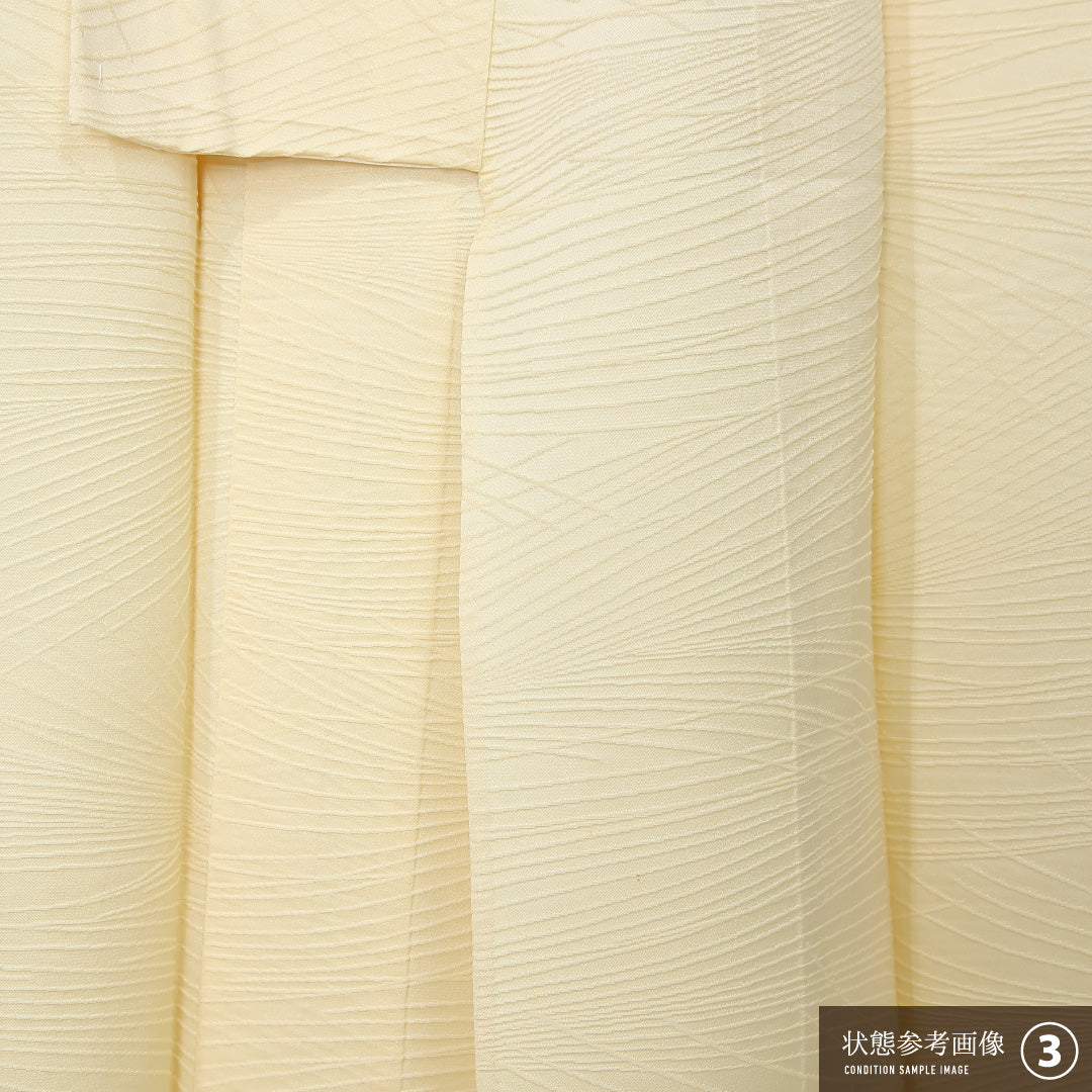 色無地 身丈150cm 裄丈64cm Cランク S 正絹 単衣 広衿 地紋あり 一つ紋 五三桐 創作 セミフォーマル 黄系 1214-12222