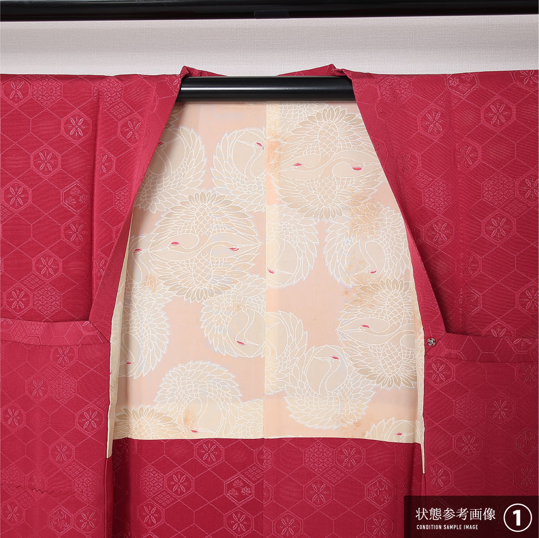 道行コート 袷 身丈86cm 裄丈62cm 正絹 Aランク セミフォーマル Sサイズ ポケットあり 亀甲 ピンク系 RP 1237-12849