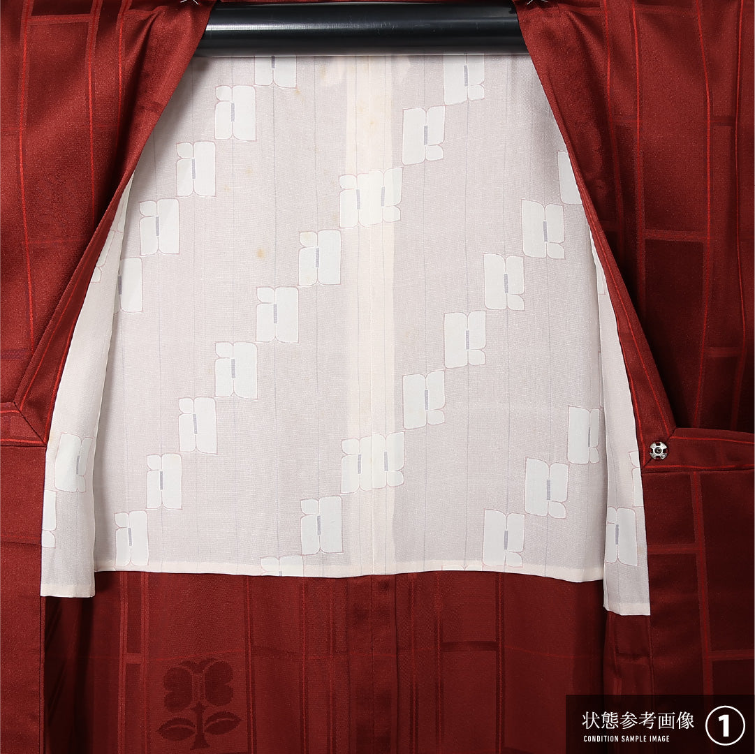 道行コート 袷 身丈132cm 裄丈66cm 正絹 Aランク カジュアル Mサイズ ポケットあり 椿 赤系 HP 1237-12901