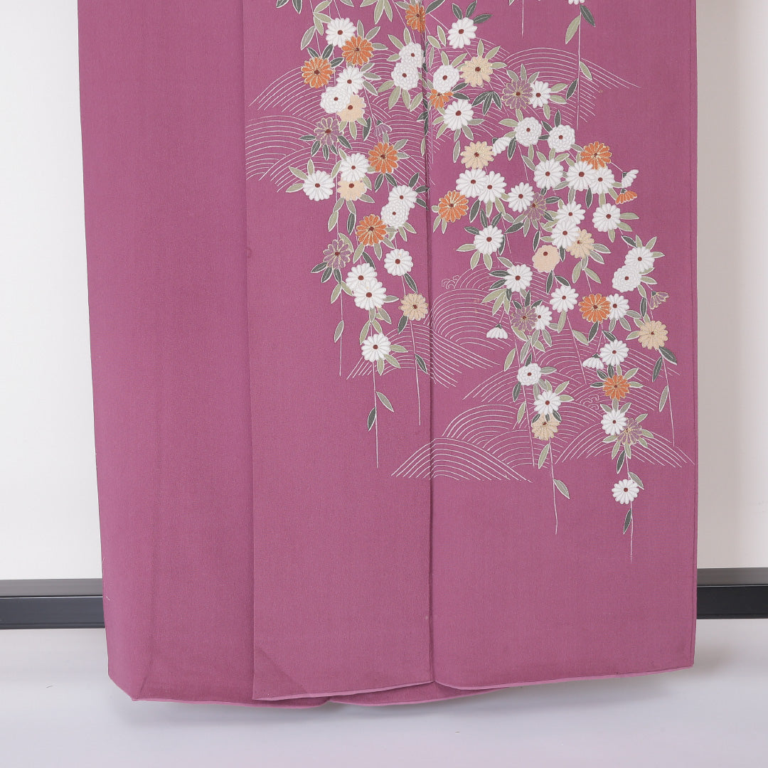付下げ 袷 150 ~ 159cm 身丈155~159cm 正絹 一つ紋 菊 木瓜 ピンク系 Bランク 1212-00525