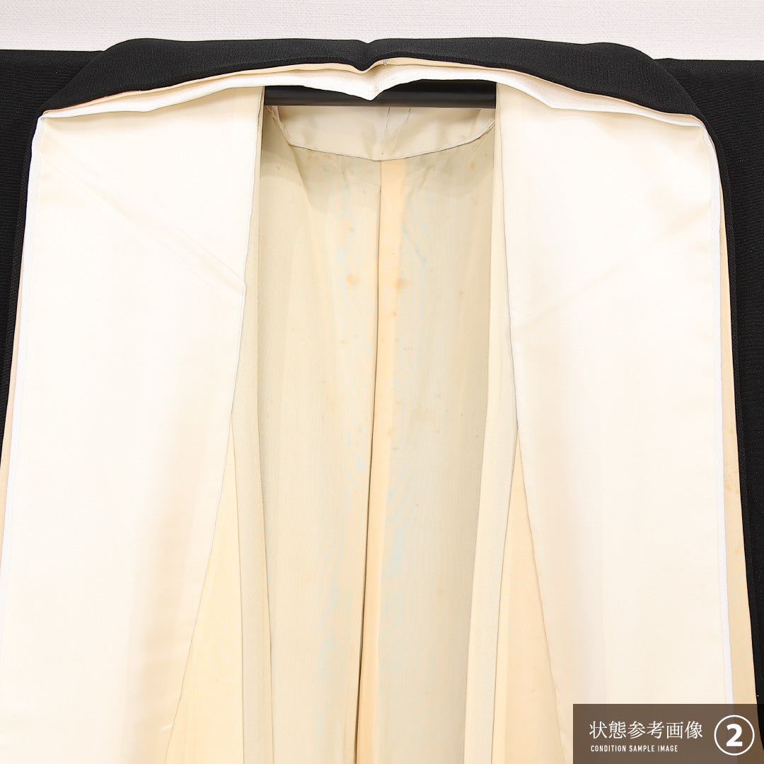 黒留袖 五つ紋 五三桐 身丈154cm 裄丈64.5cm Aランク 正絹 袷 比翼 広衿 S 鶴 吉祥文様 フォーマル 古典的 華やか 黒系 1211-F0580