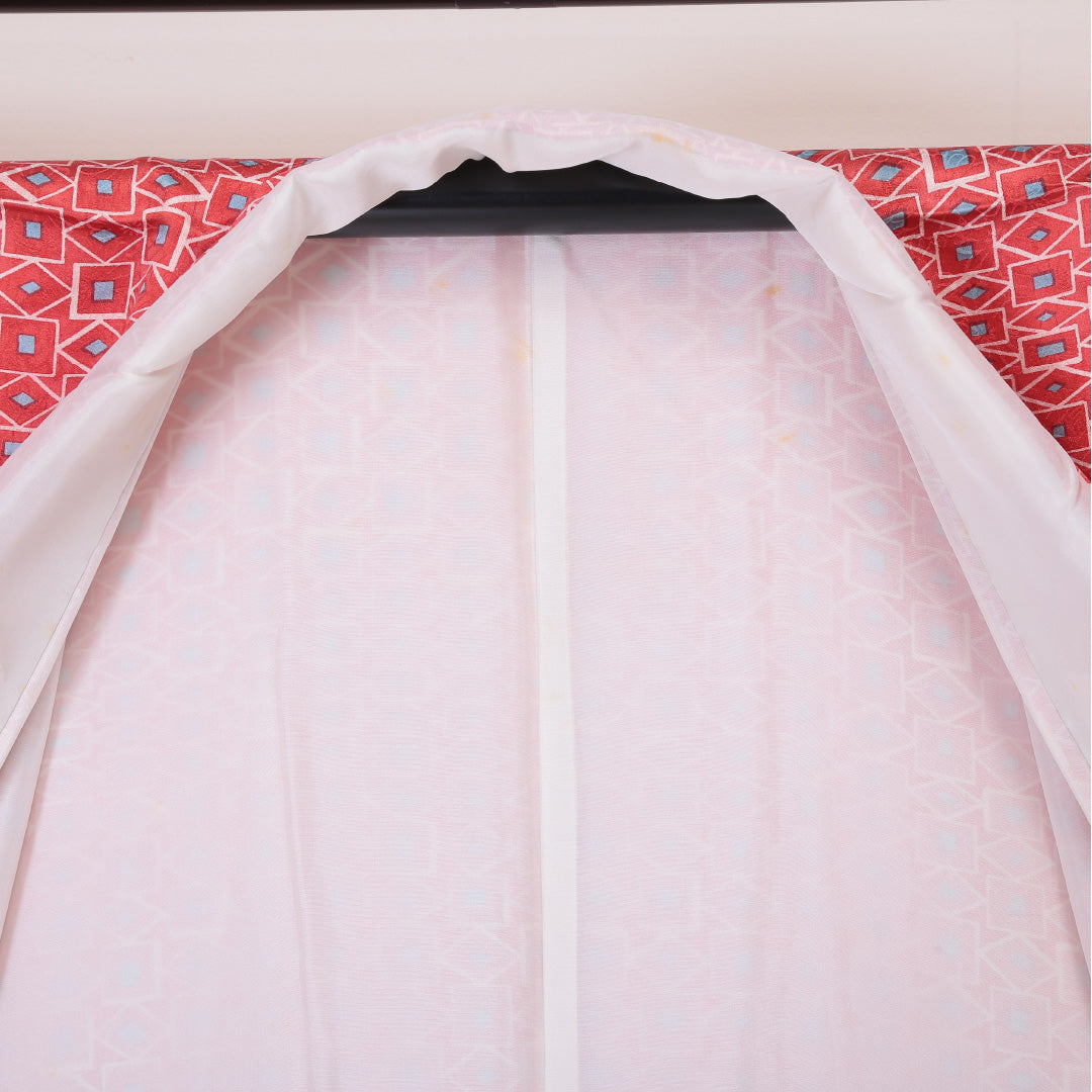 小紋 袷 身丈161cm 裄64.5cm 正絹 レトロ 菱形 赤系 Aランク 1215-02073