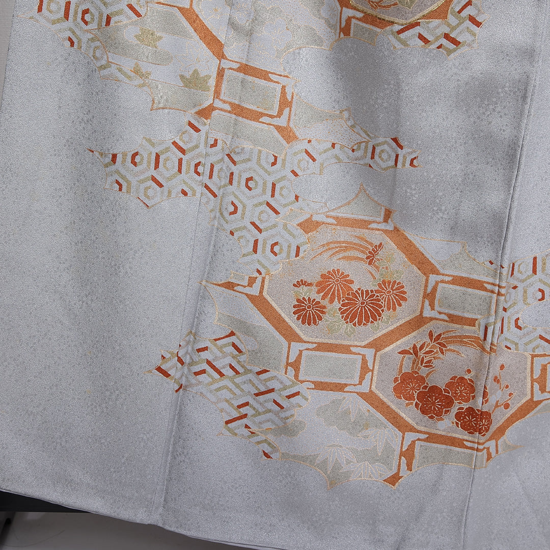 訪問着 身丈157.5cm 裄丈64.5cm 正絹 Bランク 袷 広衿 蜀江 金駒刺繡 吉祥文様 1212-10414