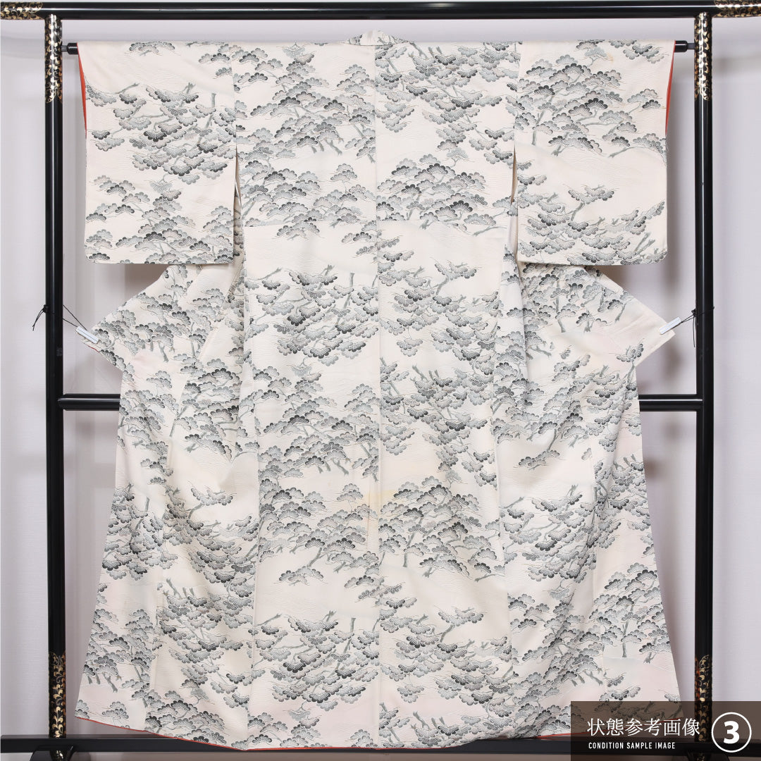 小紋 袷 身丈154cm 裄丈63cm 正絹 Bランク インフォーマル 広衿 Sサイズ 笠松 白系 RP 1221-11489