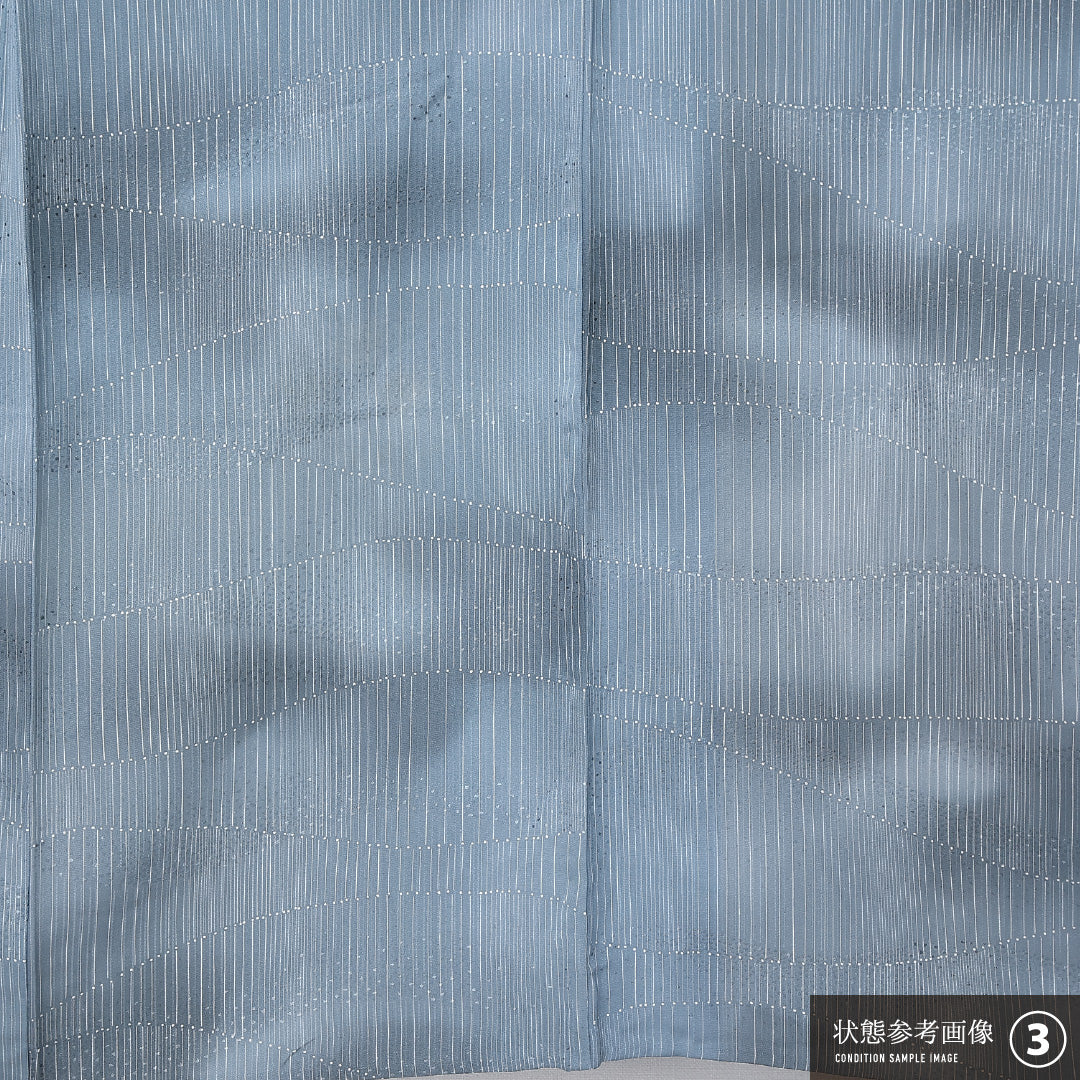 小紋 身丈143cm 裄丈65cm Aランク XS 正絹 単衣 広衿 織り出し 創作 ぼかし カジュアル 水色系 1215-12301