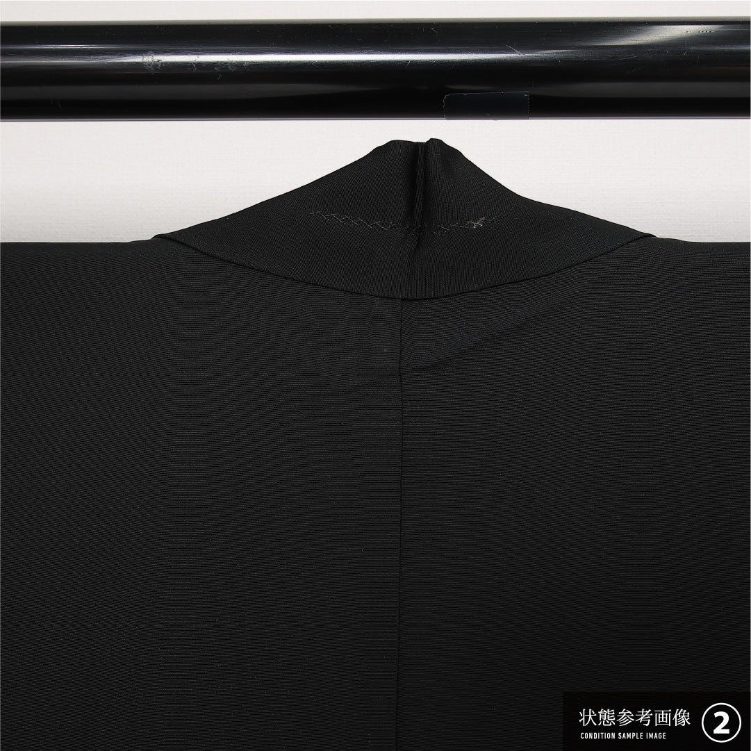 黒羽織 袷 身丈70cm 裄丈63cm 正絹 Aランク インフォーマル Sサイズ 紐あり 流水 松 黒系 RP 1233-13728
