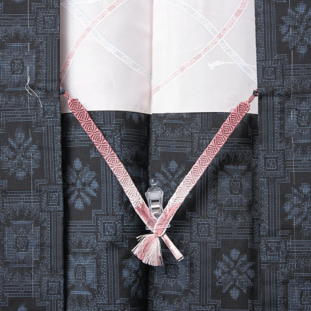 紬(村山大島紬) アンサンブル 袷 身丈162cm 裄丈62cm 正絹 Sランク Lサイズ 広衿 インフォーマル 創作柄 証紙 しつけ糸 紺系 1216-03529