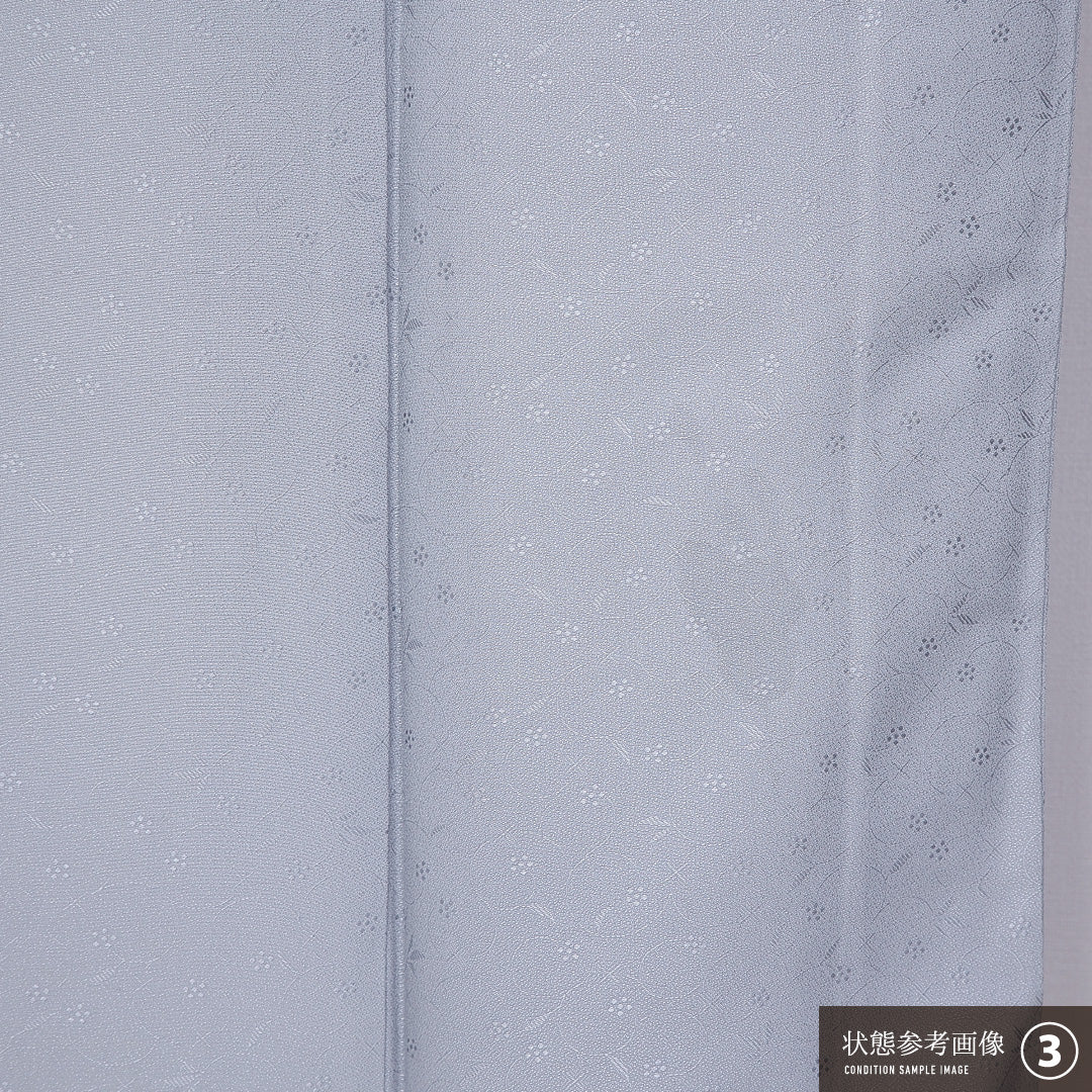 色無地 袷 身丈154cm 裄丈61cm 正絹 Bランク 一つ紋 紋意匠 (花柄) セミフォーマル 広衿 Sサイズ 加賀友禅 藤村加泉 作家物 落款 無地 グレー系 RP 1219-11221