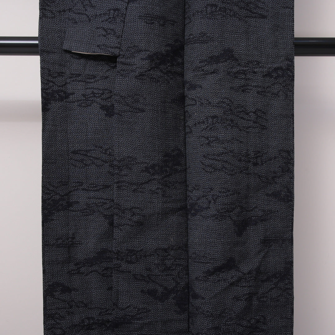 紬 単衣 身丈157cm 裄62cm 正絹 肩当て 山 グレー系 Bランク 1216-01099