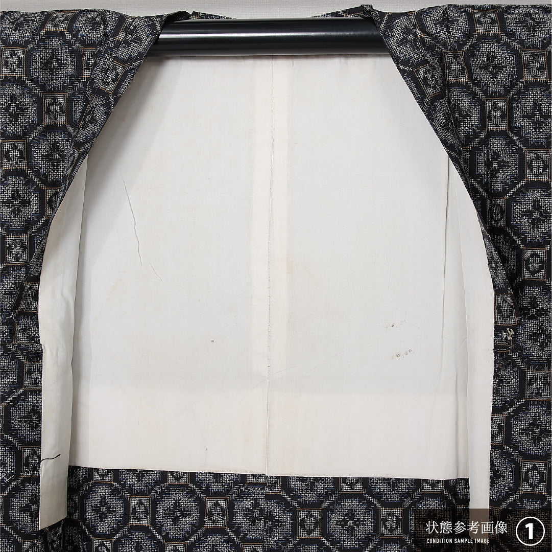 道行コート (村山大島紬) 袷 身丈80cm 裄丈63cm 正絹 Aランク インフォーマル Sサイズ ポケットあり 蜀江 グレー系 RP 1237-12708