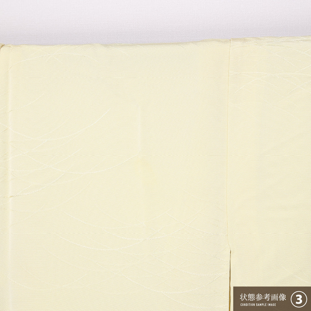 色無地 袷 身丈151cm 裄丈63cm 正絹 Bランク 紋意匠 (芝草) インフォーマル 広衿 Sサイズ 織り出し 無地 クリーム系 HP 1219-11191