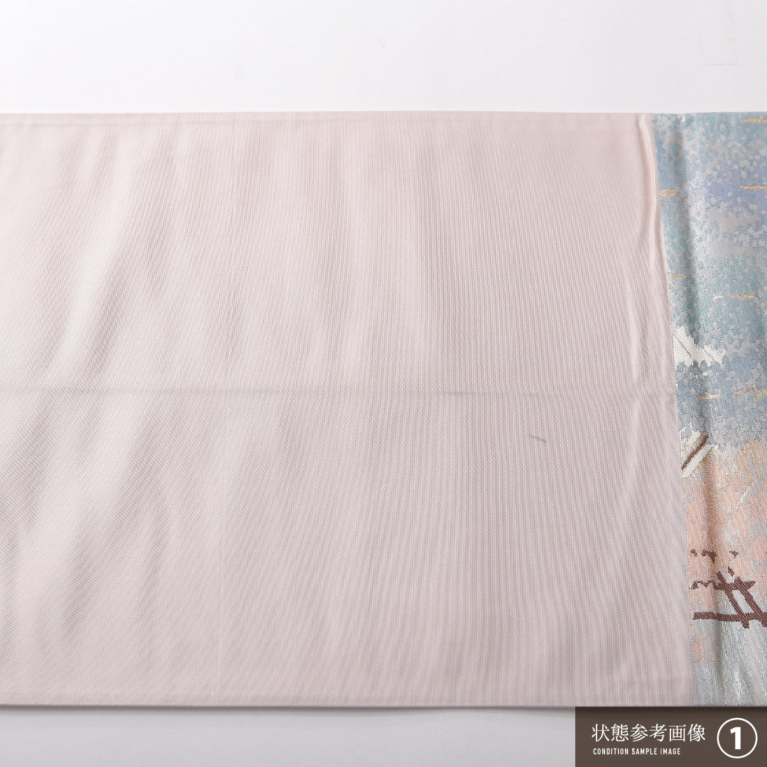 袋帯 帯丈420cm セミフォーマル 六通 Aランク 正絹 山 紫系 1223-02156